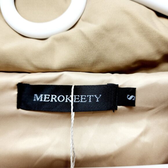 Merokeety Women Short Puffer Jacket Winter Cropped Coat Beige Size S - Picture 2 of 15